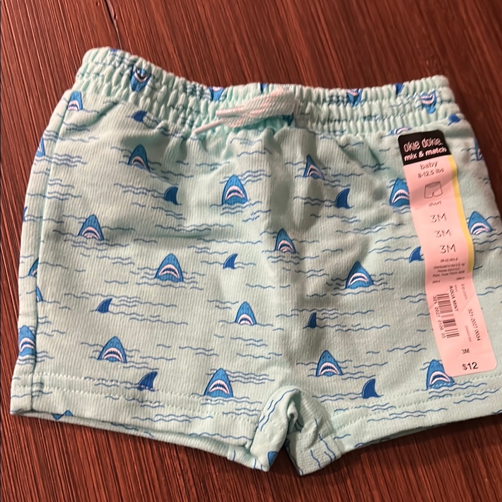 Okie Dokie Blue Shark Print Shorts Elastic Waistband
